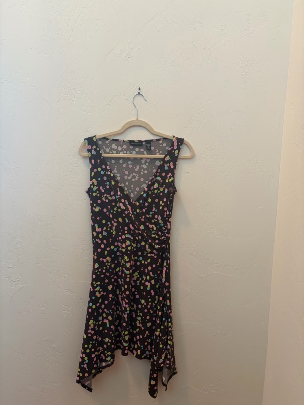 Ideology Black Sleeveless Asymmetrical Polka Dot Dress